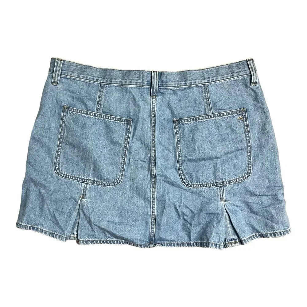 Madewell‎ Denim Pleated Skirt Womens 32 Blue Mini Patch Pockets A Line